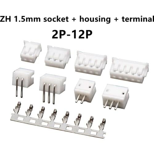 10 Set ZH1.5mm Pitch Connector Micro JST Horizontal Straight Pin/Right Angle Vertical Pin ( Socket + Housing + Terminal )2P-12P