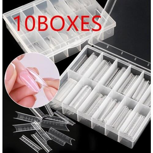 10Boxes C Curve Clear Gel Nail Mold Dual Nail Forms for Gel Extension Dual Nail Forms Acrylic False Nails DIY Design Salon