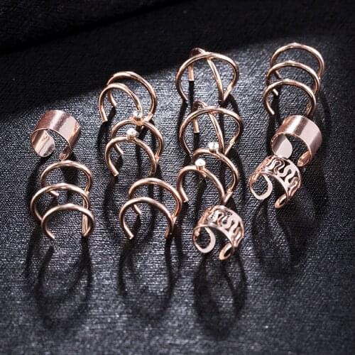 12pcs/set Fashion Ears Clip on Earrings Without Pierced Ears Female Valentine Gift for Friend Stud Earrings Jewelry for Women