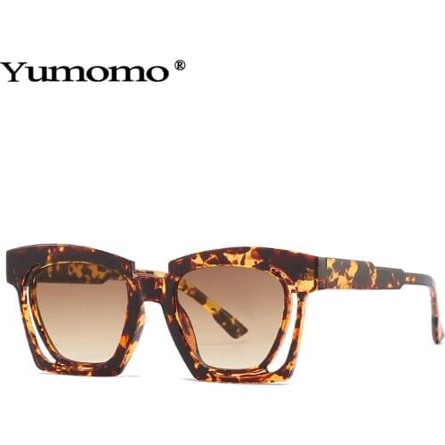 2021 Fashion Gradient Square Sunglasses Women Vintage Unique Hollow Eyewear Men Champagne Tea Sun Glasses Shades UV400