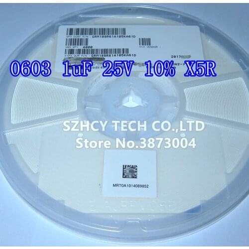 4000Pcs 0603 1uF 25V 10% X5R GRM188R61E105KA61D New and origianl