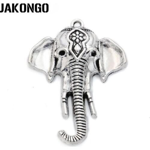 JAKONGO Tibetan Silver Plated Zinc Alloy Elephant Charms Pendants for Jewelry Making Bracelet DIY Handmade Craft 45x34mm 5pcs