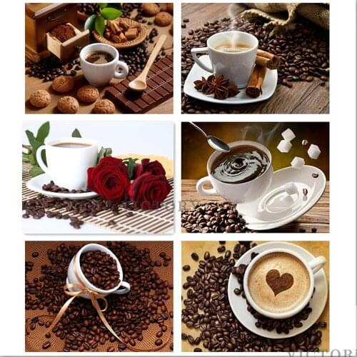 5D Diamond Painting Coffee Cup Rose Diamond Mosaic Diy Full Round Diamond Embroidery Cross Stitch Kitchen Coffee Corner Decor