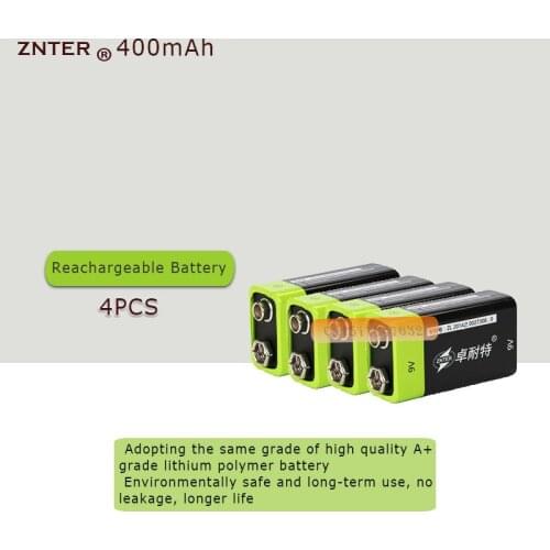 4PCS ZNTER S19 9V 400mAh USB Rechargeable 9V Lipo Battery For RC Camera Drone Accessories