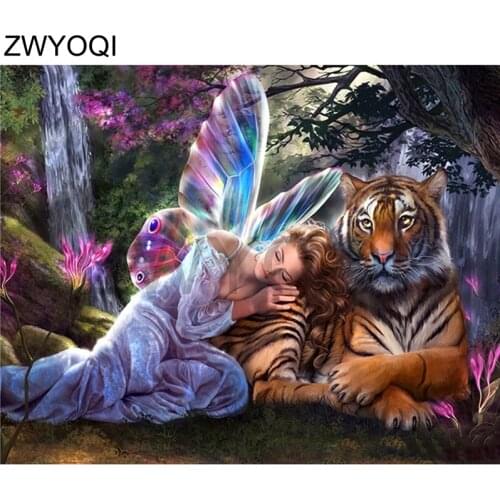 DIY Diamond mosaic Tiger Full Square Diamond painting Cross stitch Tiger girl wing Full Round Diamond embroidery Tiger girl wing