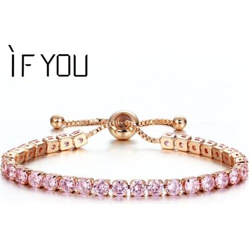 IF YOU Fashion Rose Gold Rhinestone Bracelet For Women Charm Elegant Adjustable Chain & Link Bracelets Wedding Chain Jewelry