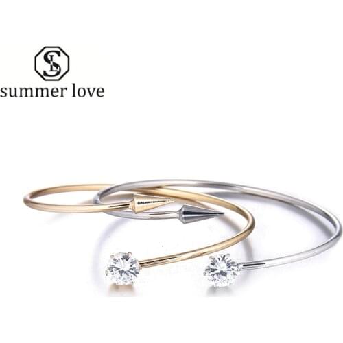 Fashion Minimalist Bracelet Women Bangles Crystal Opening Nail Cuff Bangle Bracelet With Arrow Bijoux Luxury Jewelry Designers