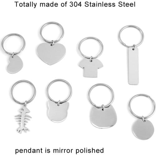 5pcs Simsimi key chain Stainless steel Disc Round Heart animal Bar rectangle blank pendant for DIY print engraved wholesale