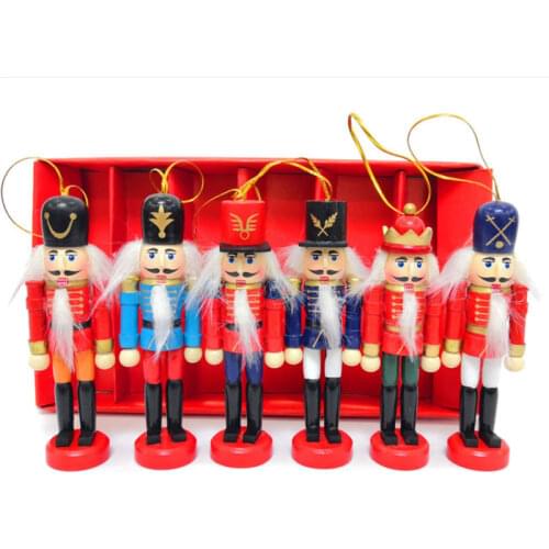 6Pcs Wooden Nutcracker Doll Soldier Miniature Figurines Vintage Handcraft Puppet New Year Christmas Ornaments Home Decor