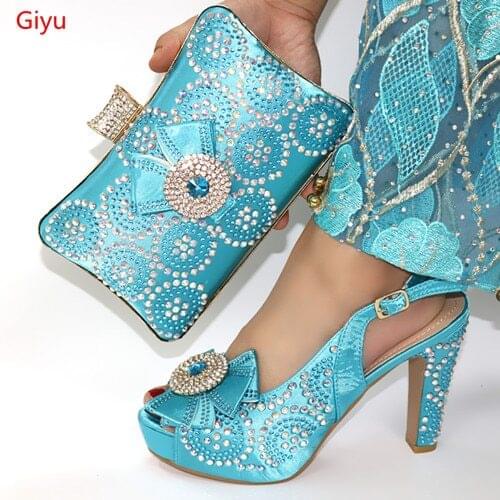 Doershow nice sky blue hot Shoe And Bag Set African party Shoe And Bag Sets Italy Women Shoe And Bag To Match For party! SLO1-53
