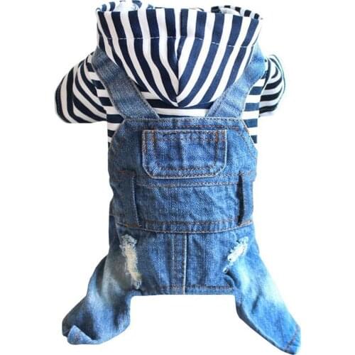 Pet Denim Jumpsuit Dog Jeans Hoodies Cool Blue Coat Medium Small Dogs Classic Jacket Puppy Blue Vintage Washed Vests