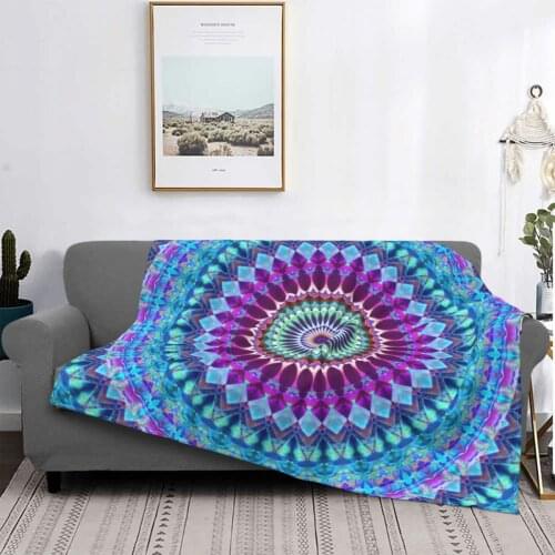 Geometric Mandala Blanket Fleece Textile Decor Buddhist Religion Gorgeous Super Warm Throw Blankets for Sofa Travel Quilt