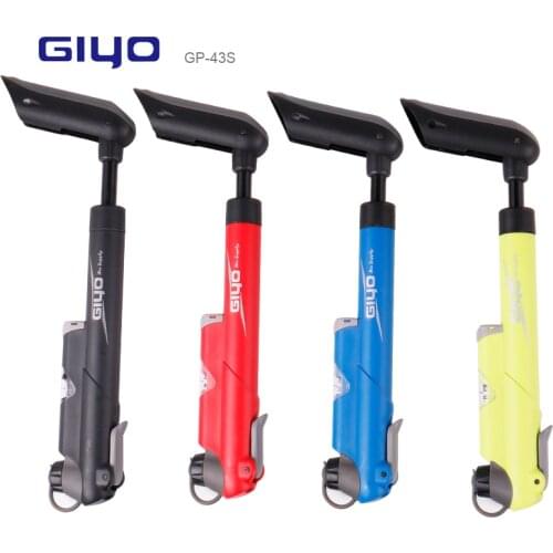 Giyo GP-43S Compact Bike Pump 120PSI Cycle Air Inflator W/ Gauge Foldable Handle Multi Color Options Original Bracket Mount