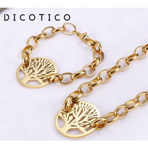 Fashion Jewelry Sets For Women Gold Silver Color Stainless Steel Necklaces Bracelets Set Tree Of Life Women Choker Accessories