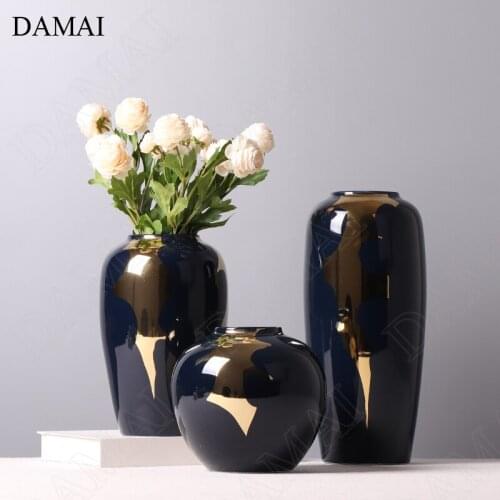 Creativity Gold Inlay Ceramic Flower Vase Living Room Modern Countertop Vase Ornaments Rregular Pattern Decorative Plant Pots