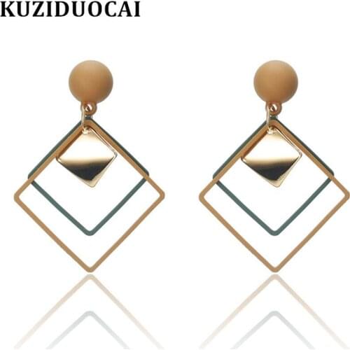 Kuziduocai New Fashion Jewelry Concise Curved Square Dangle Box Statement Drop Earrings For Women Girl Brincos Pendientes E-1906