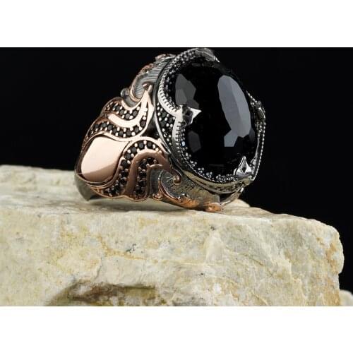 Custom Jewelry High-quality 925 Sterling Silver Zircon stone ring Black color in a luxurious way for men with gift