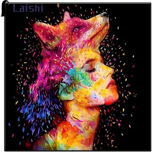 Diy Diamond Painting Doodle fox head and girl Diamond Embroidery Full square round drilling 5d Diamond Mosaic kits home decor