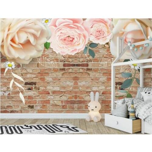 WDBH Custom photo mural 3d wallpaper Brick wall rose flower living room home decor 3d wall mural wallpaper for living room