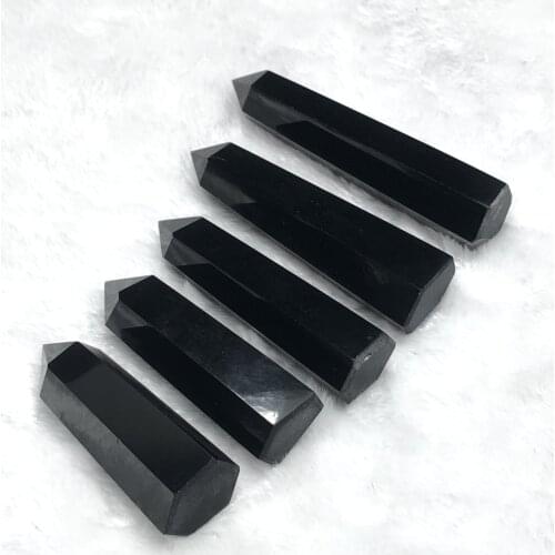 Natural Black Obsidian Hand-Polished Hexagon Point Chakra Healing Reiki Stone Home Decoration Stone Handicraft Point