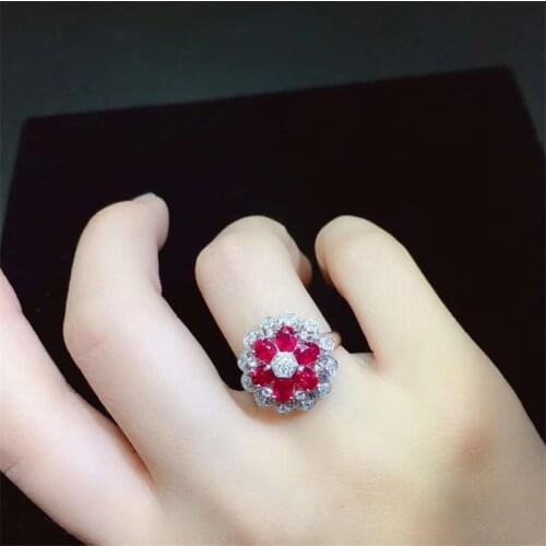 Natural Pigeon Blood Red Ruby Gemstone Ring for Women Real 925 Sterling Silver Fine Wedding Jewelry