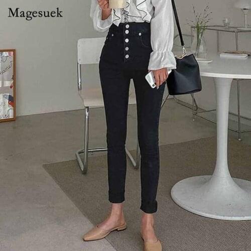New Slim-Looking Skinny One-Breasted High-Waist Pants Autumn New Black Tight Trousers Jeans Womens Korean-Style Pantalon 11570