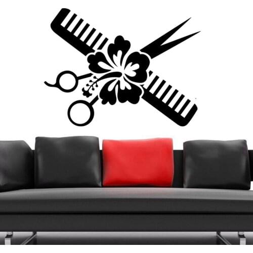 Scissor Beauty Salon Sticker Hair Salon Wall Decal Barber Shop Vinyl Window Decals Decor Mural Hairdresser Glass Sticker