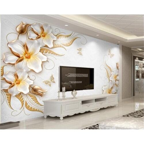 Beibehang Custom mural wallpaper high-end relief diamond flower jewelry wall decoration wall decoration living room wallpaper