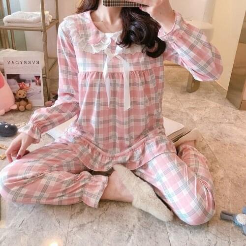 Pajamas spring autumn Loungewear princess style lace Korean version pure cotton two piece suit leisure wear