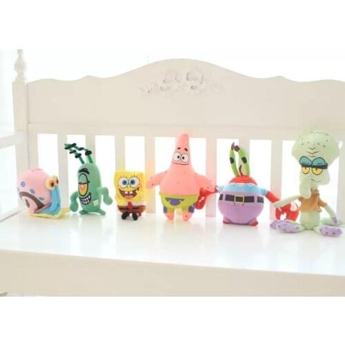 Cartoon 6Pcs/Lot Spong Bob Patrick Star Plush Doll Squidward Tentacles Soft Animal Dolls Set Toy Kids Funny Gifts For Children