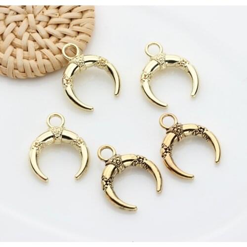 Zinc Alloy Pendant Golden Crescent Moon Double Horn Charms 10pcs/lot 16*20mm For DIY Fashion Jewelry Earring Making Accessories