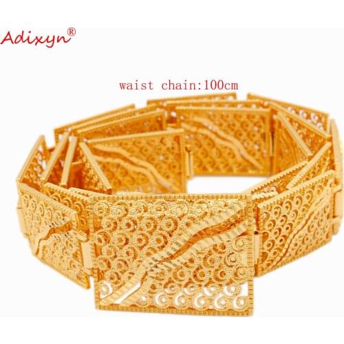 Adixyn Morocco Style Waist Belt Luxury Gold Color jewelry Waist Chain Arab Dubai Women Bride Wedding Dress Belt N06212
