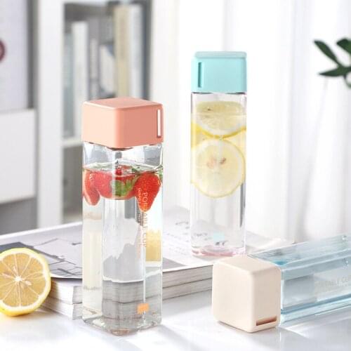 OAPE 1Pc 480ml Transparent Square Plastic Matte Water Cup Outdoor Cold Juice Water Sports Cup With Portable Milk Rope Water Cup