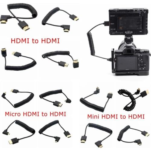 OD3.2mm spring retractable cable 90 degrees elbow micro/mini hdmi-compatible version 2.0 4K HD cable 1.2m