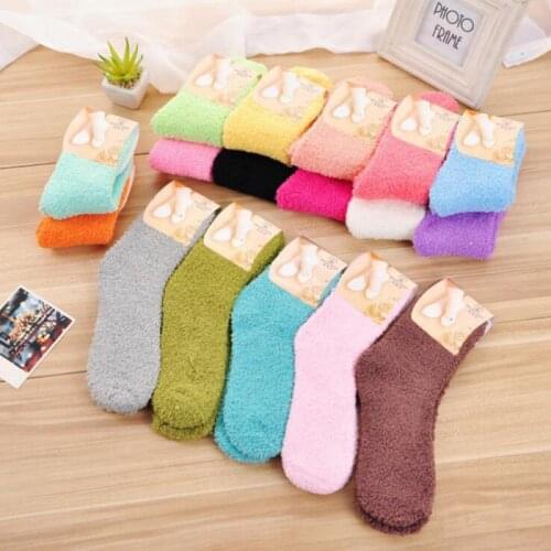 Candy Color Fluffy Socks Solid Color Warm Winter Thicken Home Soft Bed Floor Socks Plush Sleep Women Girls Colorful Sock