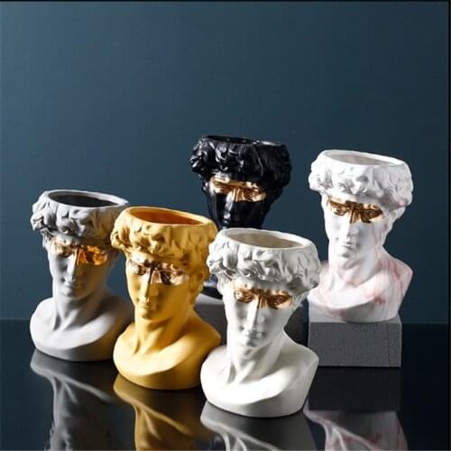 Retro Arts David Art Sculpture David Vase Abstract Greek Portrait Flower Pot Resin Vase Home Decor Flower Arrangement M14