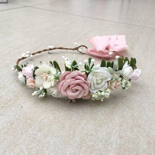 Blush Pink Ivory Bridal Wedding Floral Hairpiece Crown
