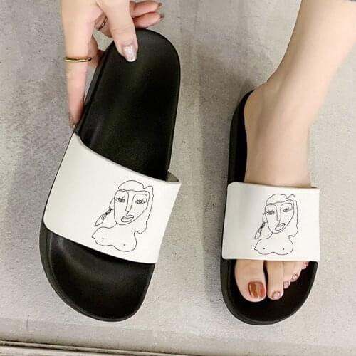 Sandals for women 2021 Stick figure woman head graphics slippers Outdoor Comfort Home slipper Flat Shoes plus size 41
