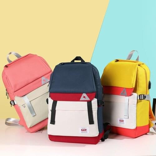 2021 Mew Girls Schoolbag Patchwork Backpacks For Teenager USB Charging Waterproof School Backpack Large Capacity Travel Bag