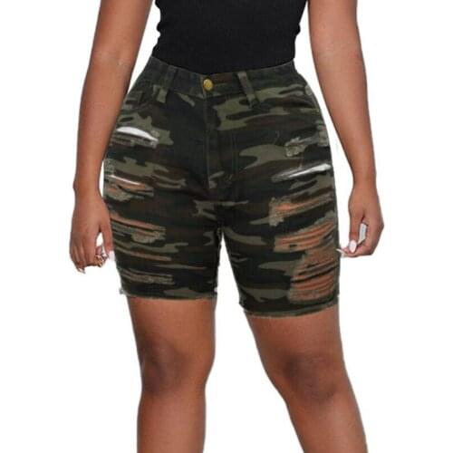 Camouflage Denim Short Women Summer Sexy Hollow Out Tassel Ripped High Waist Shorts Femme Fashion Skinny Jeans Shorts Streetwear