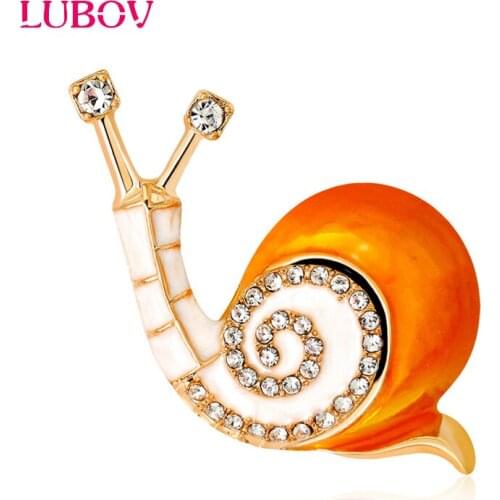 Lovely Orange Enamel Snail Brooches Rhinestone Decoration Metal Plated Insect Design Brooch Pin for Girls Costume Jewelry 2018