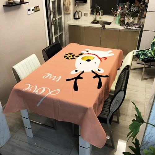 Cute Animals Simple Painting Tablecloth Oilproof Waterproof Rectangular Table Cloth Warm Tablecloth for Party Dinning Banquet