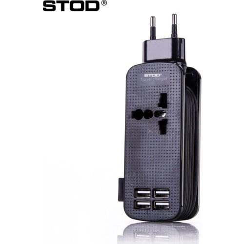 STOD USB Charger 4 Port 21W AC Socket 500W Travel Charging Strip Outlets Phone Charge Extension Power Supply Cord 5Ft Adapter