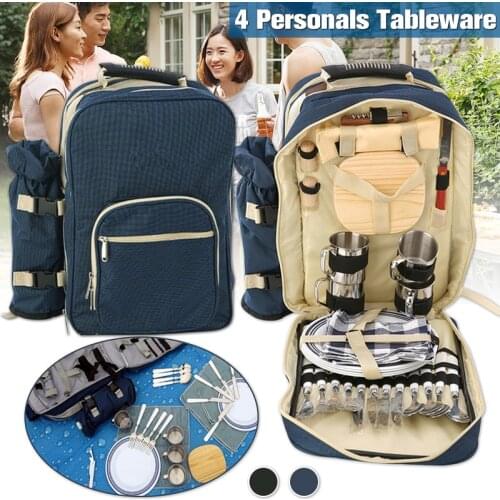Outdoor Camping Portable Shoulder Picnic Bag Picnic Backapck Rucksack BBQ Tool Package 4 Persons