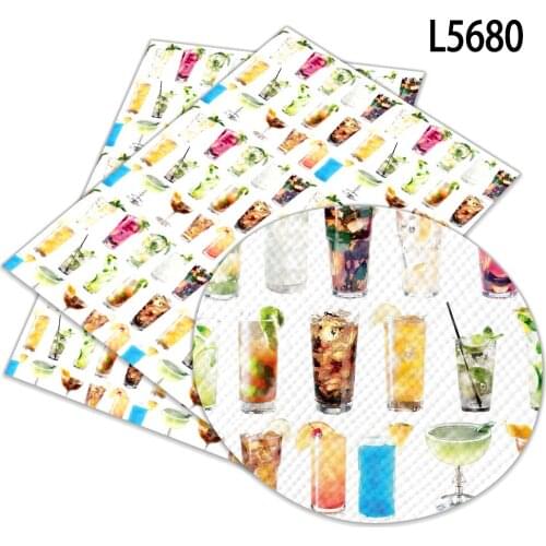 Summer Drink Printing Pattern Artificial Leather Fabric Used for Hair Accessories Bow-knot Bags Shoes 30X136cm