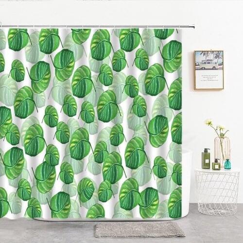 Tropical Plant Monstera Leaves Shower Curtains Fabric Green Plant Printing Decor Curtain For Bath Home Decor Bathroom Products