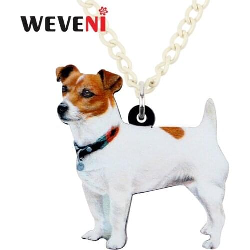 WEVENI Acrylic Standing Jack Russell Dog Necklace Pendant Chain Choker Cartoon Animal Jewelry For Women Girls Collier Dropship
