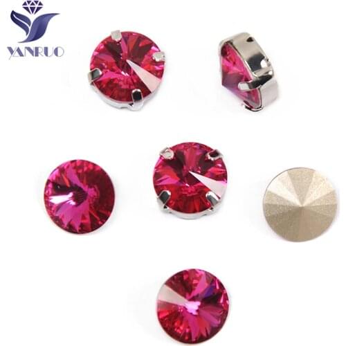 YANRUO 1122 Rivoli Fuchsia K9 Crystal Glass Sewing Stones Rhinestones Pointback Fancy Stones For Clothes Wedding Dress