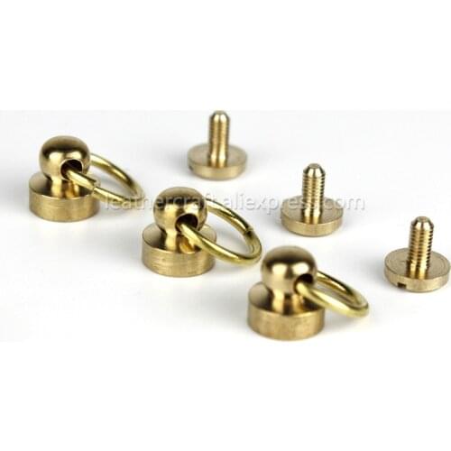 10Pcs Solid Brass Ball Post Studs Rivet with D ring Screwback Round Head Nails Spots Spikes Leather Craft DIY Accessories