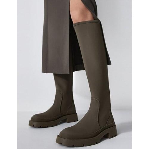 SOUTHLAND New round toe platform women knee boots slip on casual chunky heel women long boots
